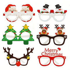 9 Pairs Christmas Paper Glasses Santa Reindeer Snowman Tree Designs