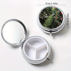 Peacock Pattern Pill Box Set - Round & Square, Portable Medicine