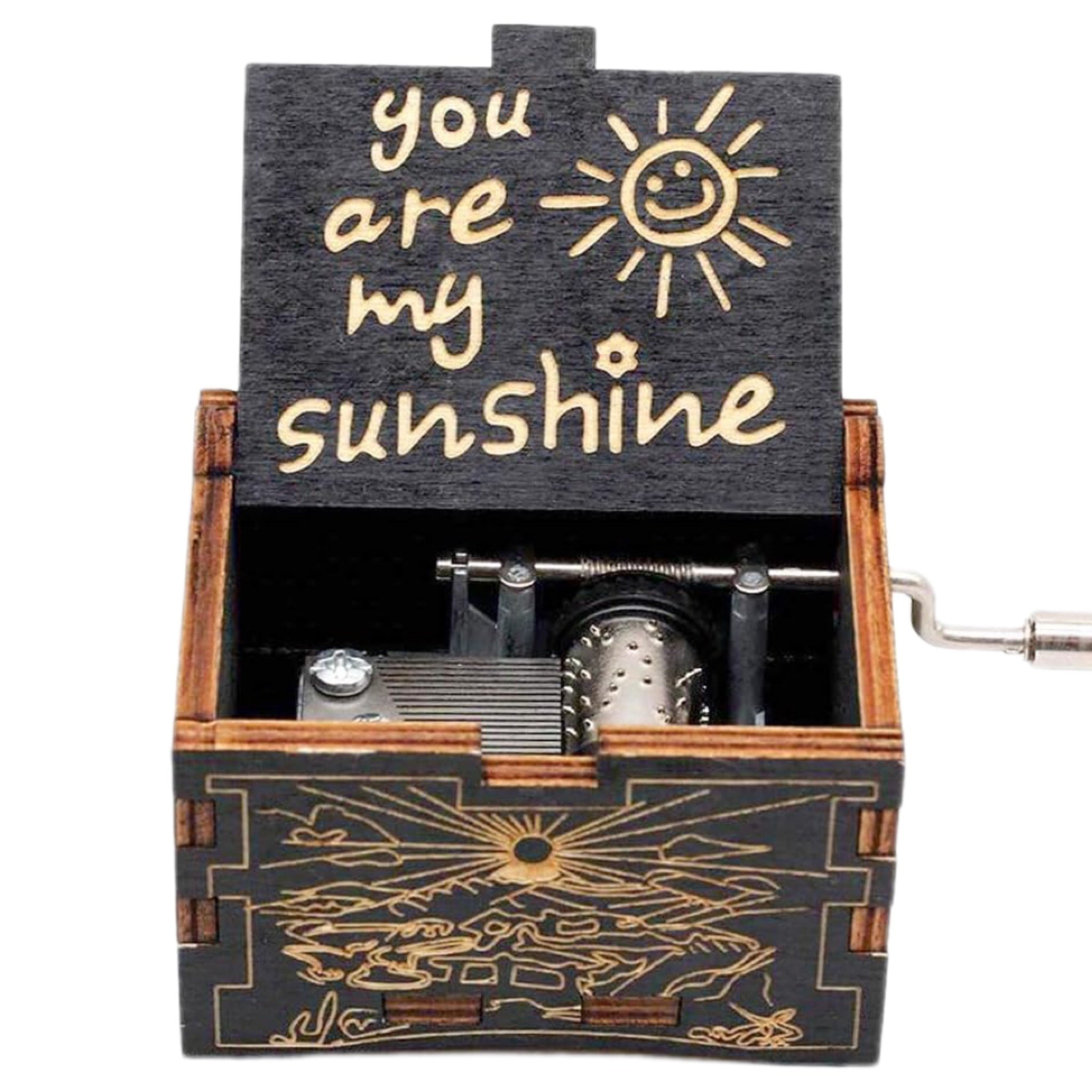 Hand Crank Laser Engraved Wood Music Box - You Are My Sunshine