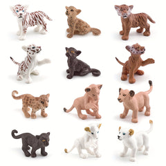 Realistic Lion & Leopard Cub Toy Set for Kids' Room Decor