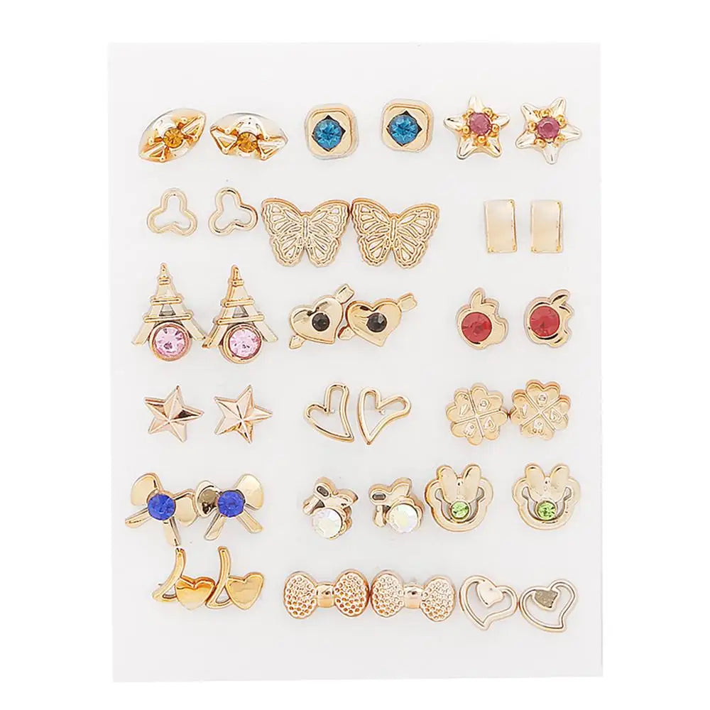 Mix Style Rhinestone Crystal Flower Stud Earings Set For Women Girls Jewelry