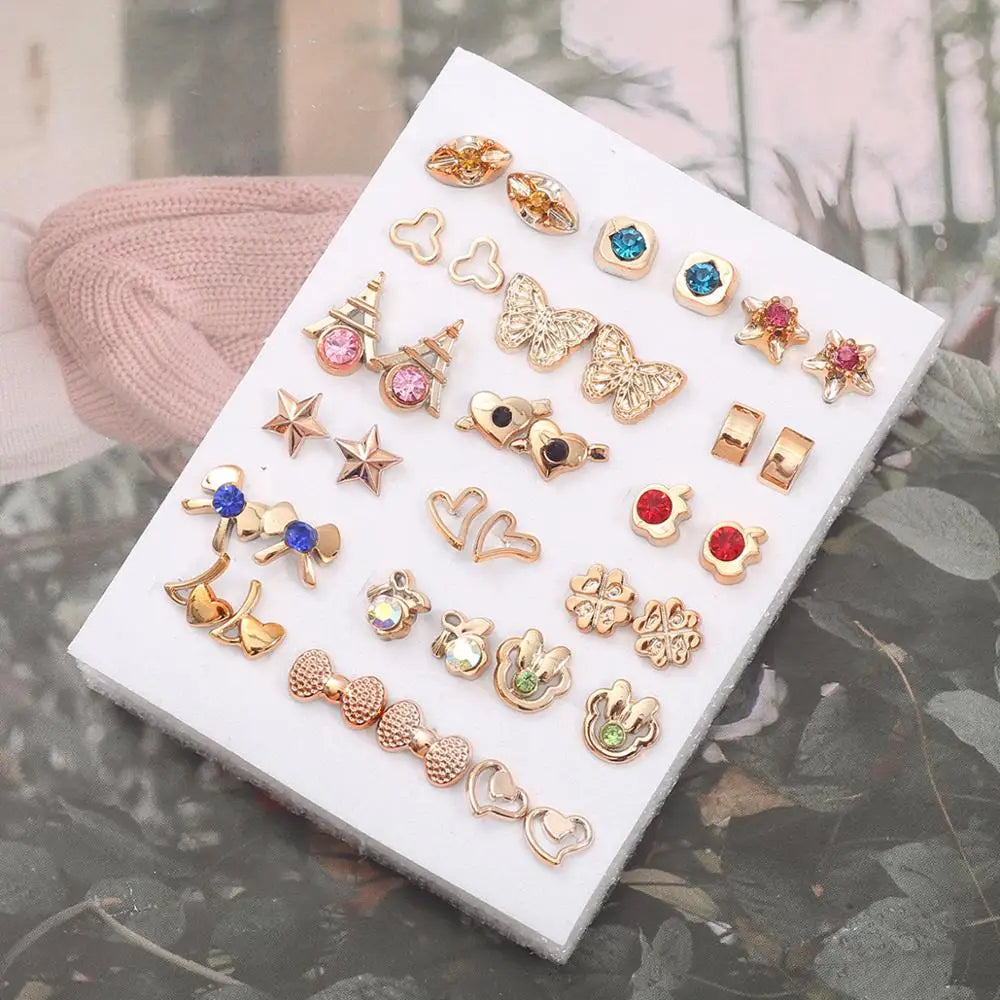 Mix Style Rhinestone Crystal Flower Stud Earings Set For Women Girls Jewelry