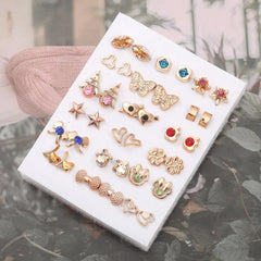 Mix Style Rhinestone Crystal Flower Stud Earings Set For Women Girls Jewelry