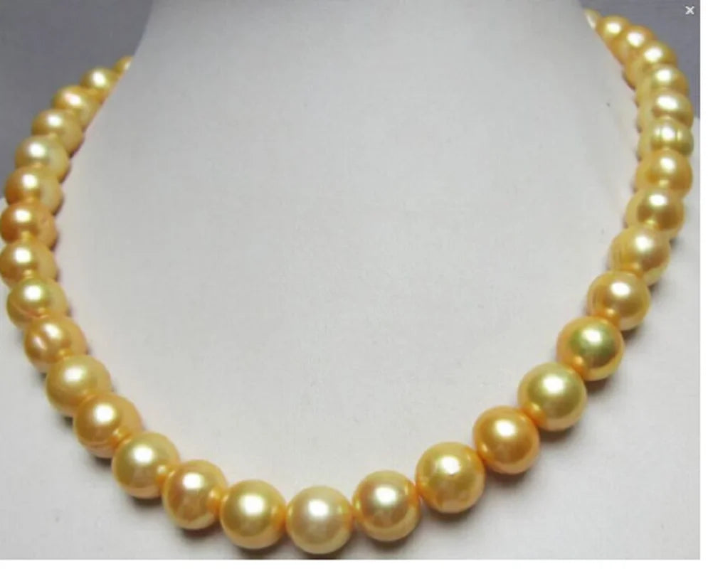 Japanese Akoya 9-10mm Golden Pearl Necklace 14K Yellow Clasp
