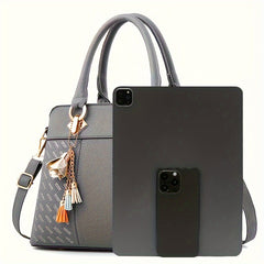 Grid Pattern Tote Handbag in PU Leather