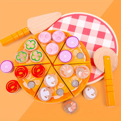 Wooden Pizza Playset Pretend Play Food Toy with Cutting Utensils