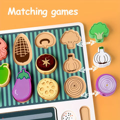 Kizh Wooden BBQ Playset Pretend Grill & Camping Cooking Toy Kit for Youngsters