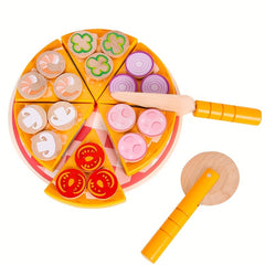 Wooden Pizza Playset Pretend Play Food Toy with Cutting Utensils