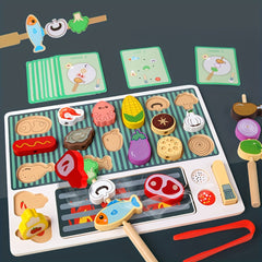 Kizh Wooden BBQ Playset Pretend Grill & Camping Cooking Toy Kit for Youngsters