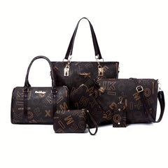6pcs Retro Letter Print Bag Set Tote Crossbody Clutch