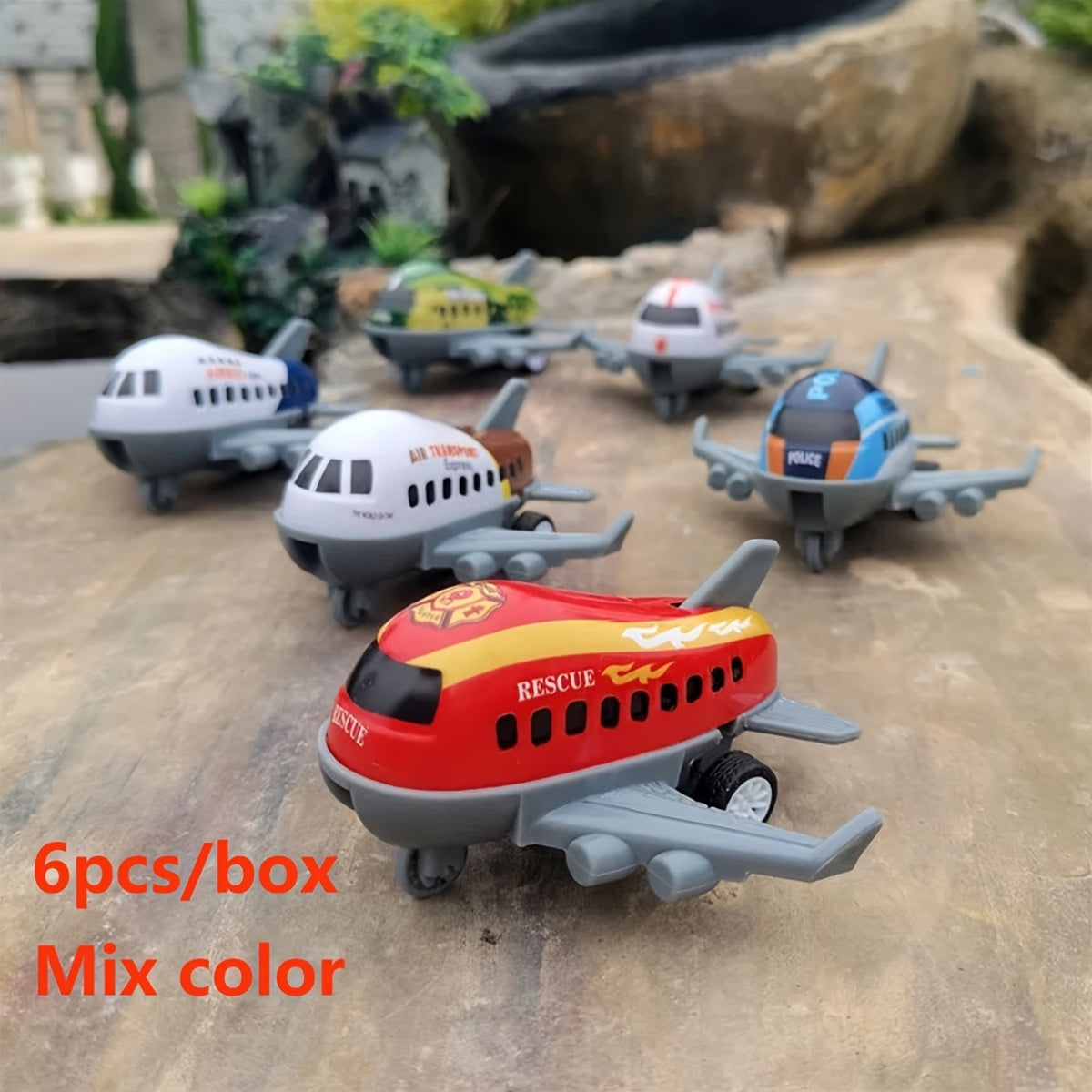 6 Pack Cartoon Inertia Airplane Toy Set for Kids