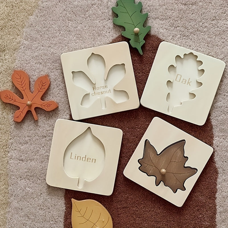 Wooden Leaf Puzzle Shapes Matching Cognitive Board