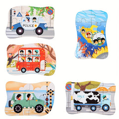 5 in 1 Vehicle Puzzles for Kids Car Transportation Puzzles Toys with Iron Box