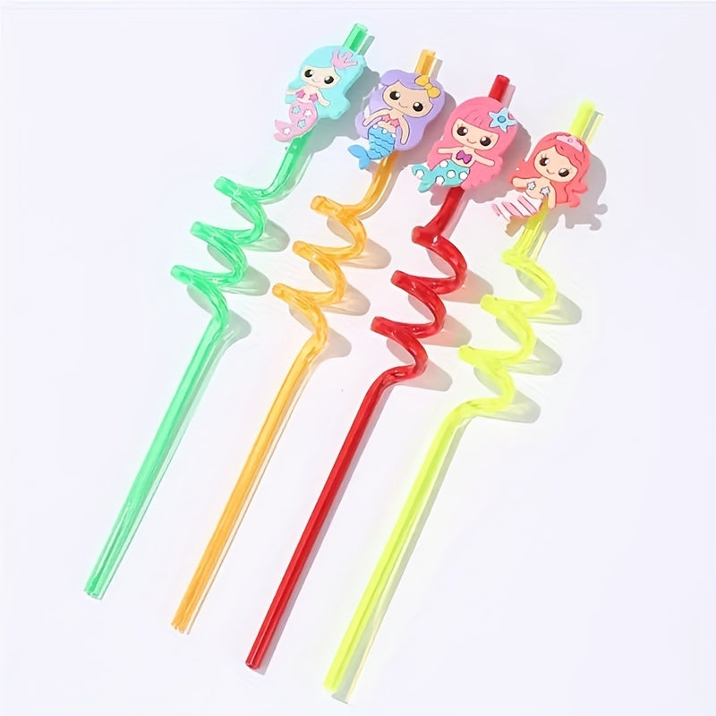4pcs Mermaid Straw Party Favors Colorful Cartoon Design