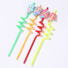 4pcs Mermaid Straw Party Favors Colorful Cartoon Design