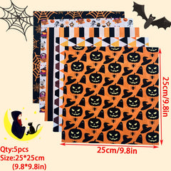 5pcs Halloween Polyester Fat Quarters Sewing Craft Fabric - DIY Halloween Decor