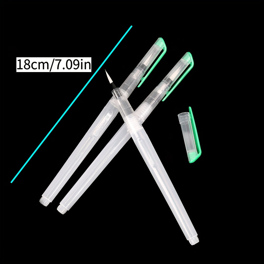 3pcs Water Brush Pen Set for Painting Calligraphy Art Green Orange Transparent