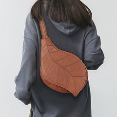 Leaf Shaped Sling Backpack Leather Fanny Packs Vintage Chest Bags