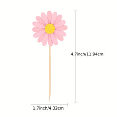12pcs Pink Daisy Cupcake Toppers Spring Flower Cake Decorations