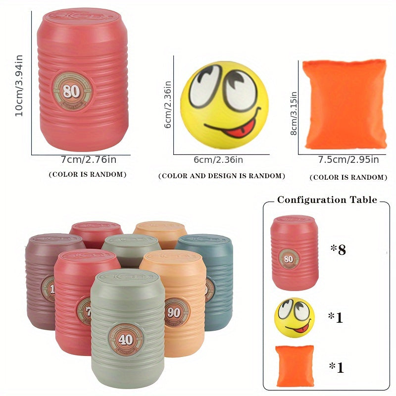 Knock Down Can Game Set Outdoor Activity for Kids Ages 3-6 Durable Plastic