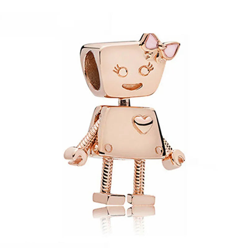 Silver Rose Robot Beads for Charm Bracelet DIY Jewelry