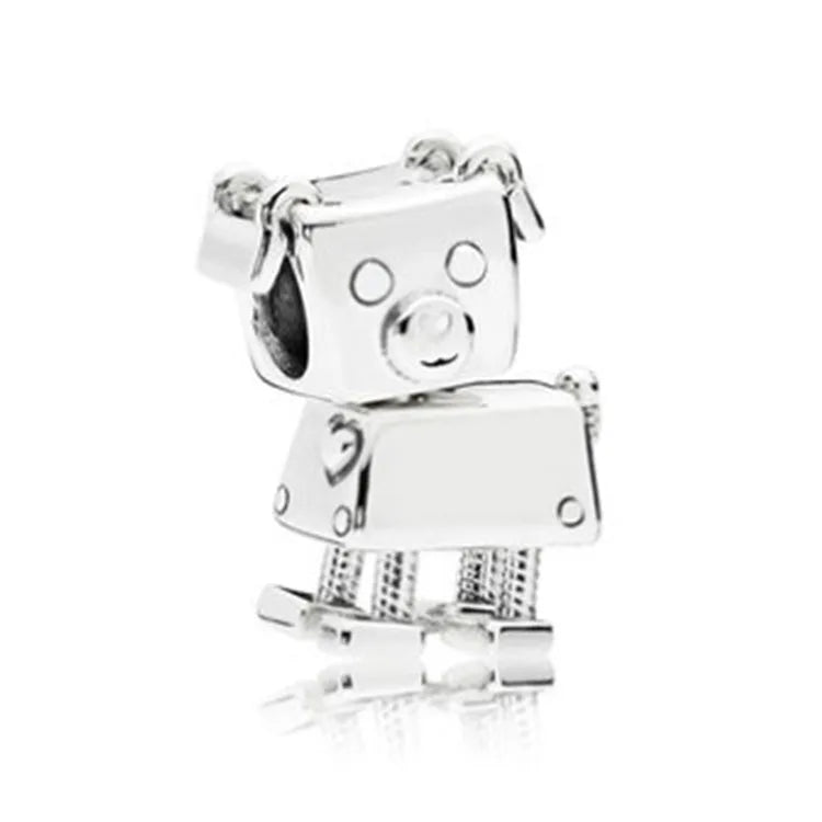 Silver Rose Robot Beads for Charm Bracelet DIY Jewelry