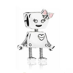 Silver Rose Robot Beads for Charm Bracelet DIY Jewelry