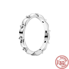 925 Sterling Silver Princess Tiara Crown Sparkling Love Heart CZ Rings