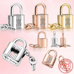 Padlock & Key Charm for 925 Silver Bracelet - Women's Fine Jewelry Gift
