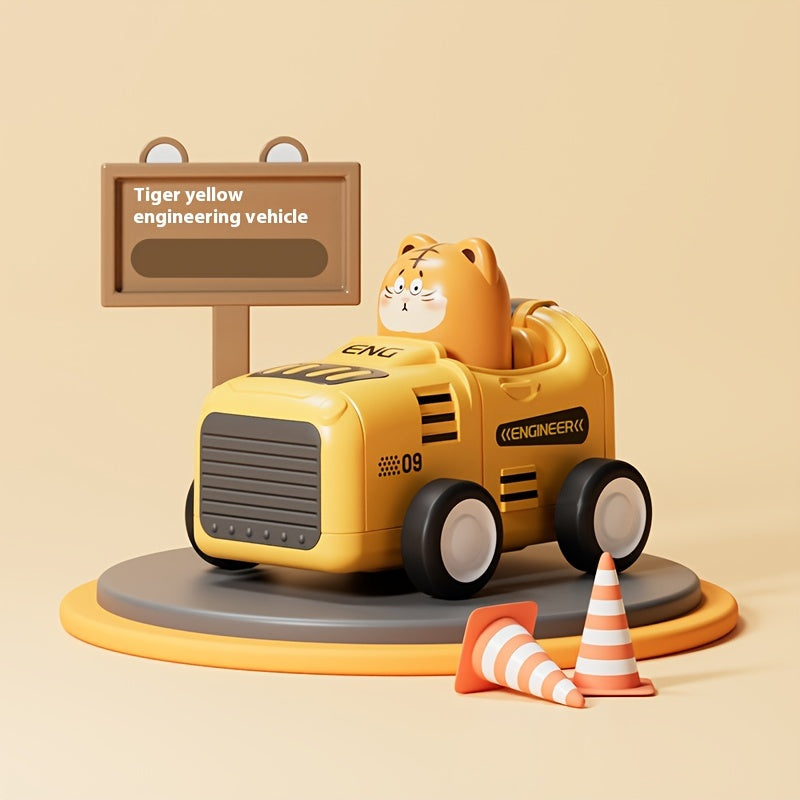 Kids' Cartoon Animal Cars Inertia Toy Vehicles Red Yellow