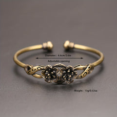 Vintage Brass 3D Flower Bracelet Retro Copper Adjustable Bracelet Gift