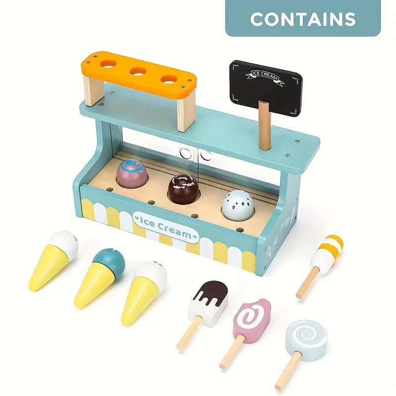 Wooden Ice Cream Counter Game Set Pretend Play Kitchen Food Toy Gift Boys Girls