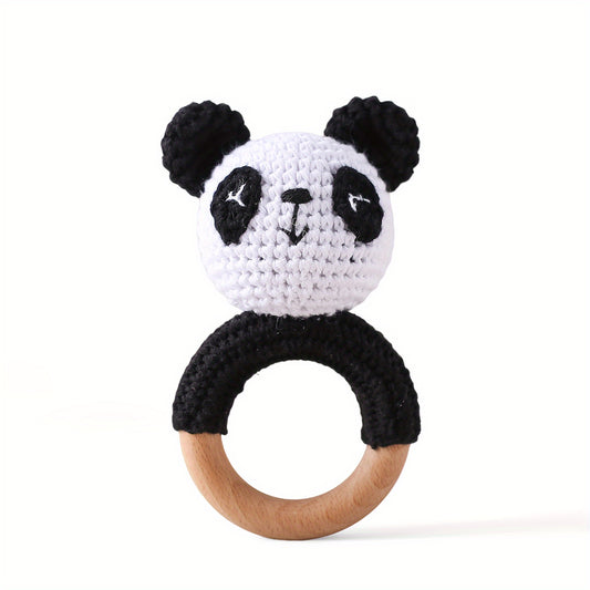 Wooden Crochet Rattle Teething Toy Handheld Bell Gift