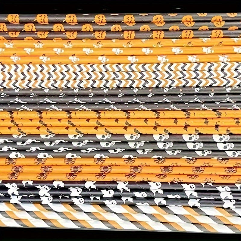 Halloween Paper Straws 50 Pack Biodegradable Skull Patterns Cocktail Accessories