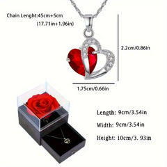 Red Heart Pendant Necklace with Red Rose Romantic Jewelry for Women
