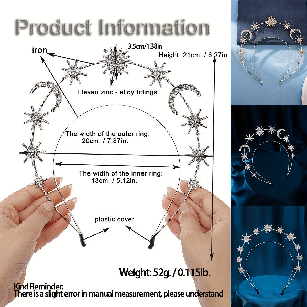 Glam Star & Moon Headband Alloy Crystal Accent Comfortable Wear