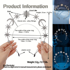 Glam Star & Moon Headband Alloy Crystal Accent Comfortable Wear