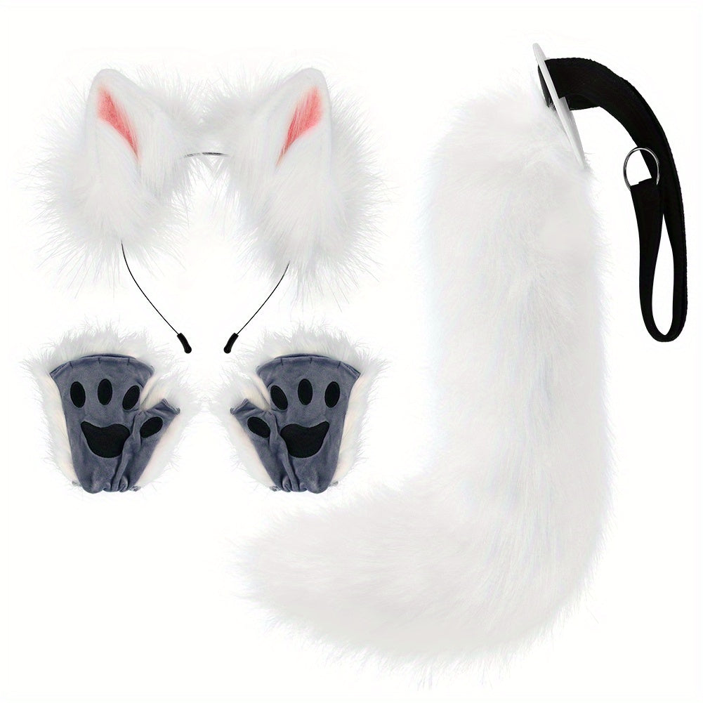 Furry Beast Claw Gloves Fox Ear Tail Costume Halloween Party Props