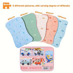 5 in 1 Vehicle Puzzles for Kids Car Transportation Puzzles Toys with Iron Box