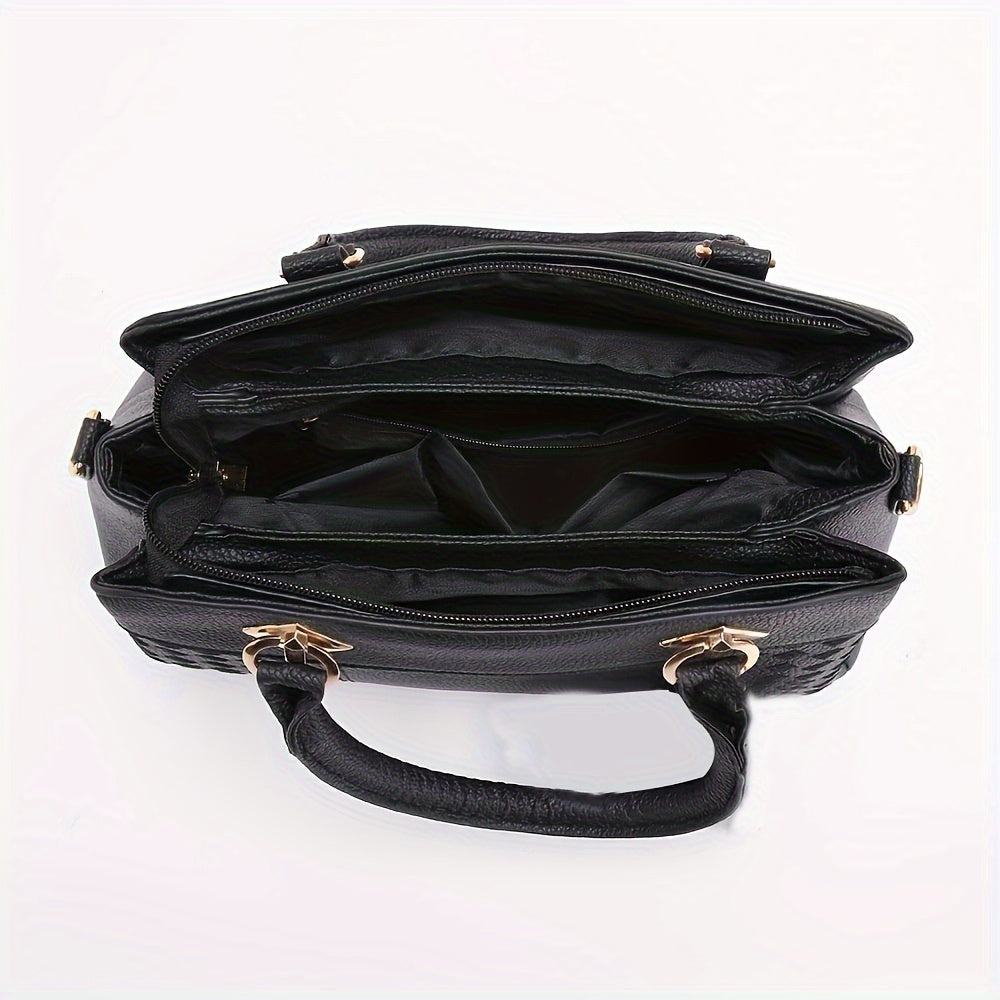 Grid Pattern Tote Handbag in PU Leather