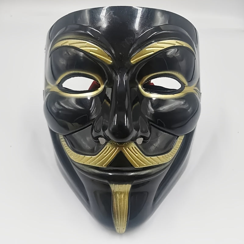 Men's Full Face Mask with Golden Mustache PVC Material