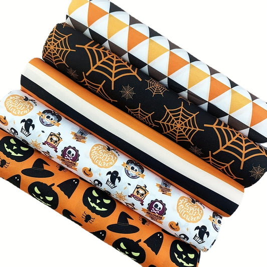 5pcs Halloween Polyester Fat Quarters Sewing Craft Fabric - DIY Halloween Decor