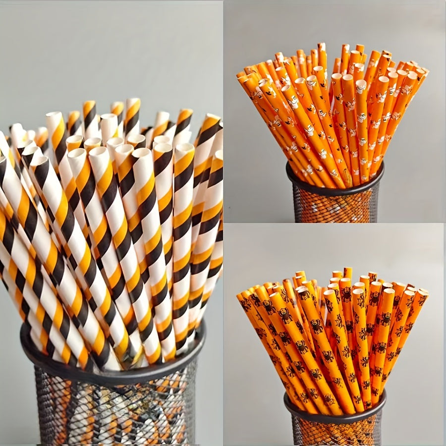 100pcs Halloween Paper Straws Biodegradable Party Straws with Designs