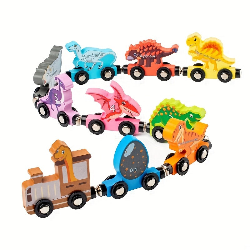 AotBlcer Wooden Dinosaur Train Magnetic Building Blocks Educational Toy