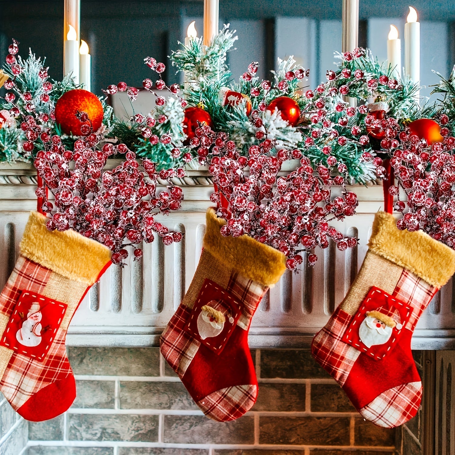 8pcs Red Artificial Berry Picks for Christmas Tree Wreath Garland Decor