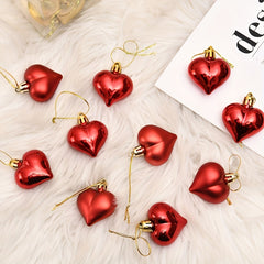12pcs Red Heart Shaped Ornaments for Whimsical Christmas Tree Decor