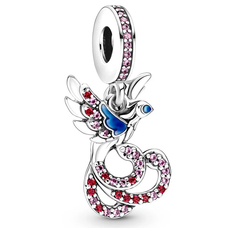 Jungle Paradise Parrot Charm Pendant Silver Bead Bracelet Necklace