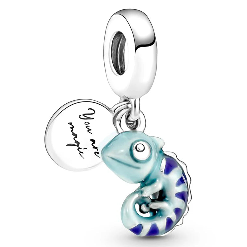 Jungle Paradise Parrot Charm Pendant Silver Bead Bracelet Necklace