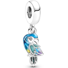 Jungle Paradise Parrot Charm Pendant Silver Bead Bracelet Necklace