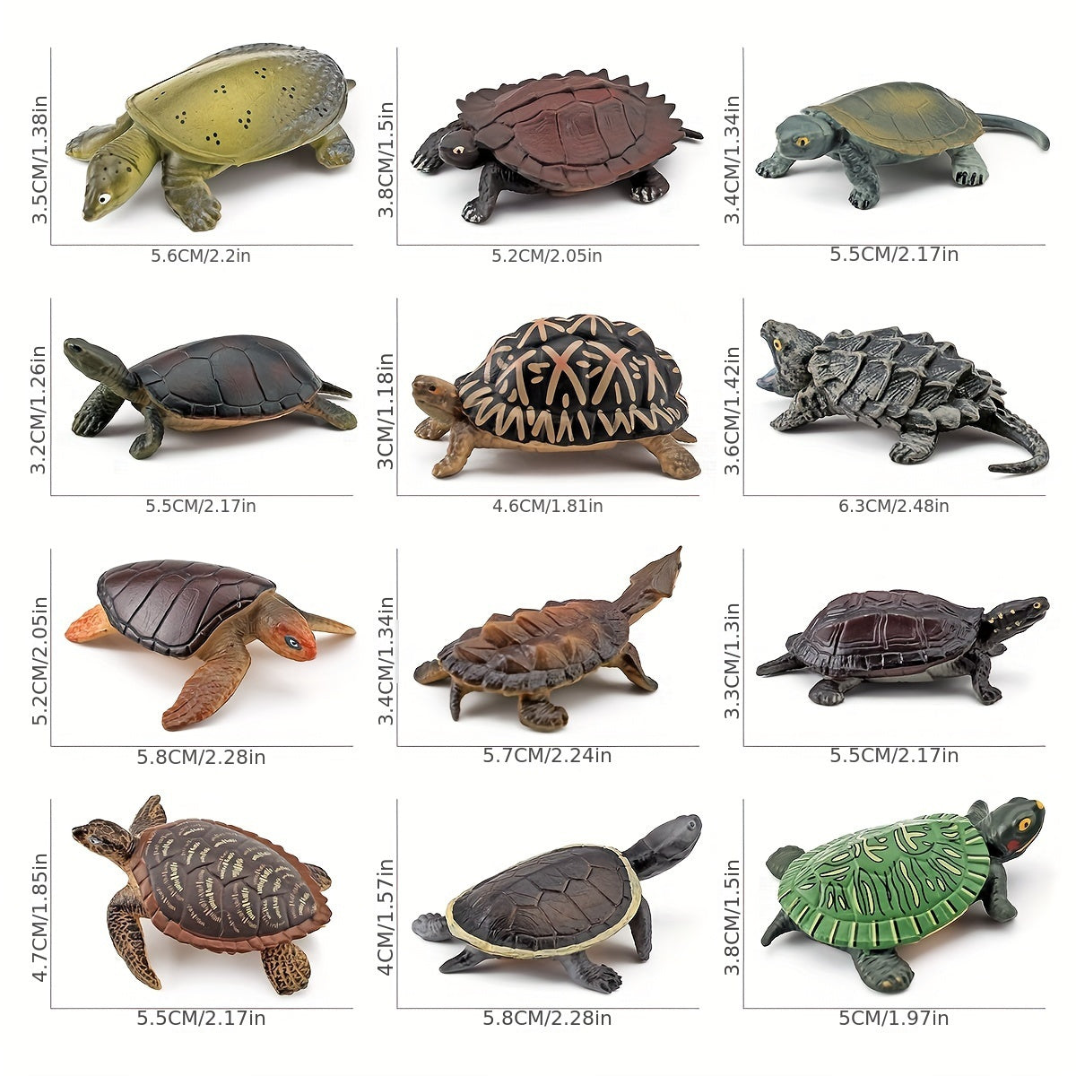12pcs PVC Realistic Turtle & Tortoise Educational Toy Figures Gift